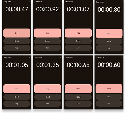 Pour timing stopwatch recordings